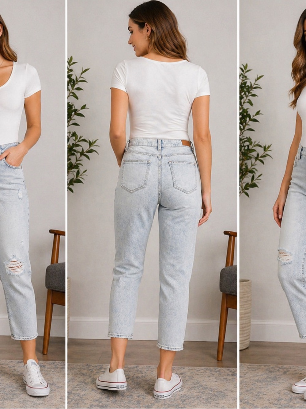 Time and Tru High-Rise Ankle Mom Jeans - Light Blue